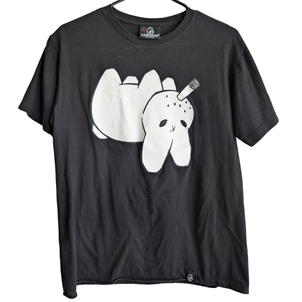 Kid Robot Smoking Rabbit Bunny Men's Small‎ Black T-shirt Short Sleeve Graphic